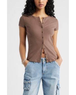 BP. Short Sleeve Rib Knit Cardigan - Brown