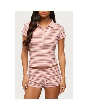 Edikted Noelia Striped Polo Top - Red