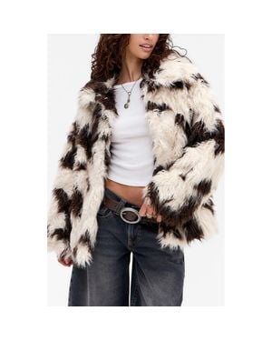 BDG Wilson Spotted Faux Fur Jacket - Gray