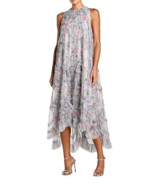 Mac Duggal Floral Ruffle High Neck Midi Dress - Multicolor
