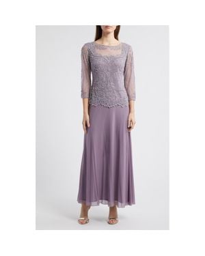 Pisarro Nights Pisaro Nights Beaded Mesh Mock Two-Piece Gown - Purple