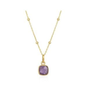 Spero London Amethyst Natural Square Pendant Necklace With Beaded Chain - Metallic