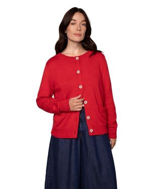 Celtic & Co. Long Sleeve Cotton Crew Neck Cardigan - Red