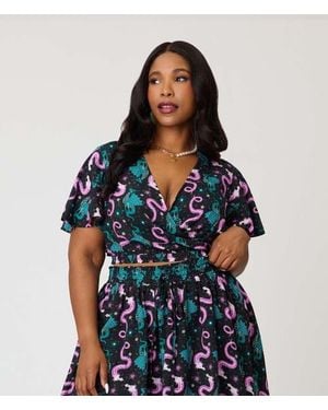 Unique Vintage Plus Size 1960S Dottie Crop Top - Blue