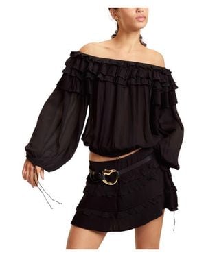 Cynthia Rowley Off Shoulder Ruffle Blouse - Black