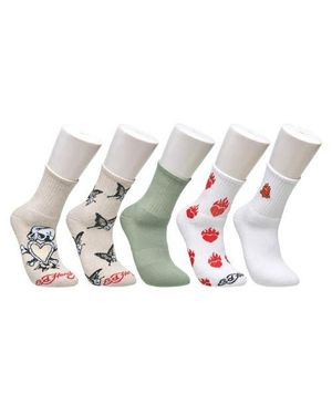 Ed Hardy Fashion Full Cushion Mid Crew Sock 5-Pack - White