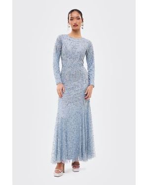 MARYISA Modest Embellished Sequins Fitted Maxi Dress - Blue
