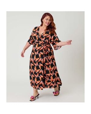 Unique Vintage Plus Size 1970S Wrap Midi Dress - Red