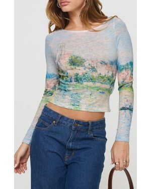 Princess Polly Castle On The Hill Long Sleeve Crop T-Shirt - Gray