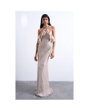 TOPSHOP Ruffle Satin Halter Maxi Dress - White