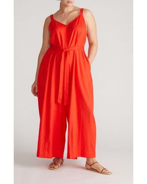 UNIVERSAL STANDARD Promenade Sleeveless Linen Blend Jumpsuit - Red