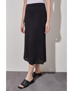 Ming Wang Striped Burnout Hem Midi Skirt - Black