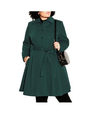 City Chic Rosemary Faux Fur Collar Coat - Green