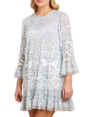 Needle & Thread Snowdrop 3/4 Sleeve Lace Mini Dress - White