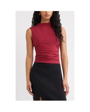 Open Edit Mock Neck Ruched Tank - Red