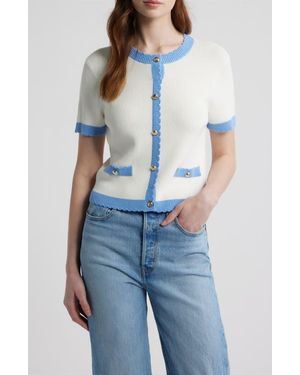 French Connection Bennet Short Sleeve Rib Cardigan - Blue