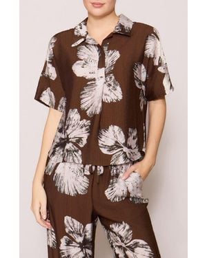 MELLODAY Easy Woven Pullover Shirt - Brown