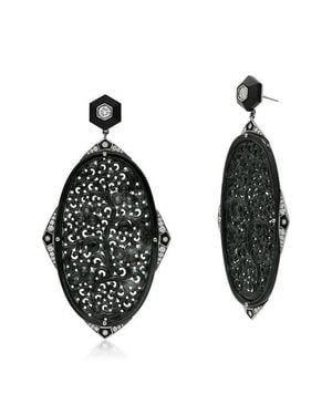 Fred Leighton Carved Jade & Diamond Pendant Drop Earrings - Black