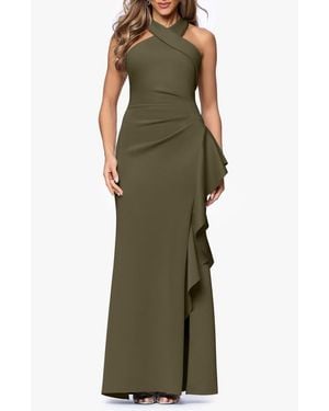 Xscape Evenings Ruffle Scuba Knit Gown - Green
