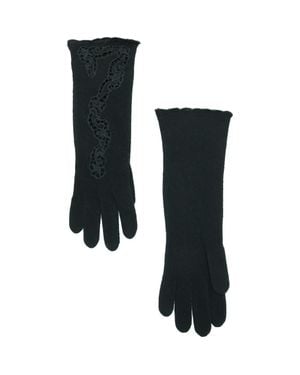 Portolano Cashmere Gloves With Embroidery Design - Black