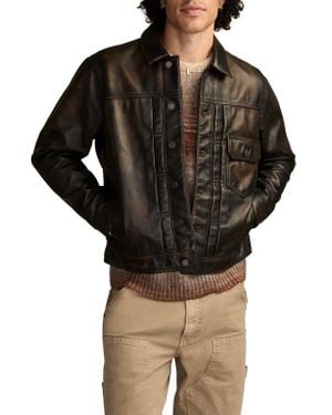 Lucky Brand Distressed Leather Trucker Jacket - Black