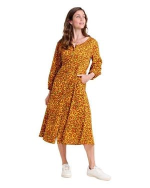 Toad & Co. Manzana Paneled Midi Long Sleeve Dress - Orange