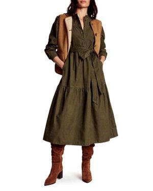 Boden Cecily Belted Long Sleeve Cotton Corduroy Midi Dress - Natural