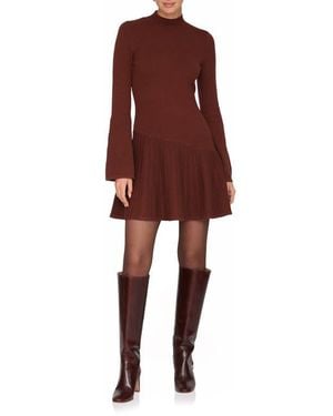 Avec Les Filles Long Sleeve Sweater Dress - Red