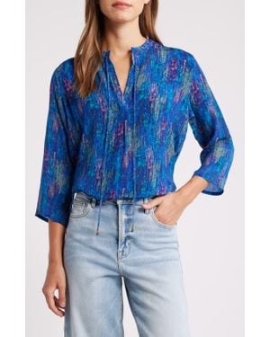 Apny Print Tie Neck Top - Blue