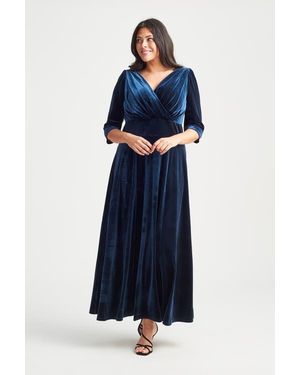 Scarlett & Jo Verity Velvet 3/4 Sleeve Maxi Dress - Blue