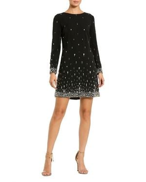 Mac Duggal Embellished Crepe Long Sleeve Mini Dress - Black