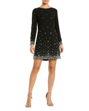 Mac Duggal Embellished Crepe Long Sleeve Mini Dress - Black