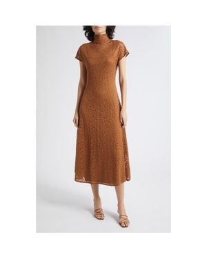 Marella Tesoro Mock Neck Lace Midi Dress - Brown