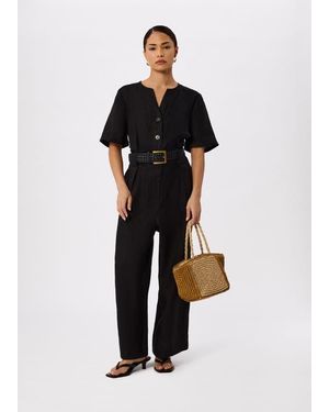 Whistles Fiona Linen Button Jumpsuit - Black