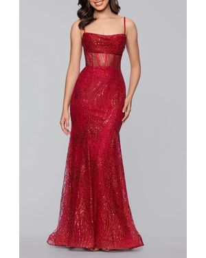Blondie Nites Glitter Corset Mermaid Gown - Red