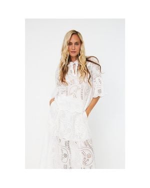 Crās Briza Eyelet Tie Neck Blouse - White