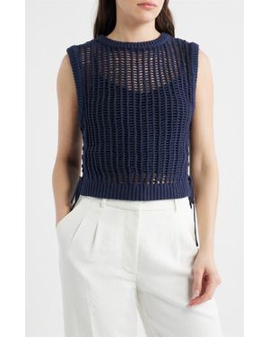 DELUC Lipari Cinched Open Stitch Sweater Vest - Blue