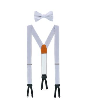 Trafalgar Sutton Solid Color Silk Brace And Bow Tie Combo - White