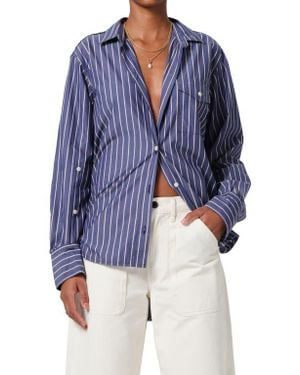 Citizens of Humanity Shay Stripe High-Low Button-Up Shirt - Blue