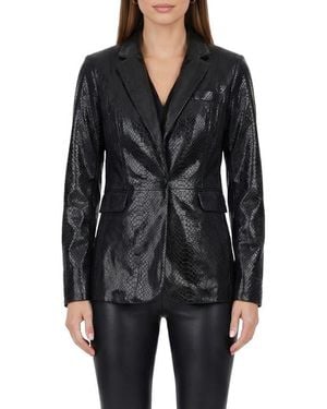 Gorski Genuine Metis Suede Pythn Printed Single Breasted Blazer - Black