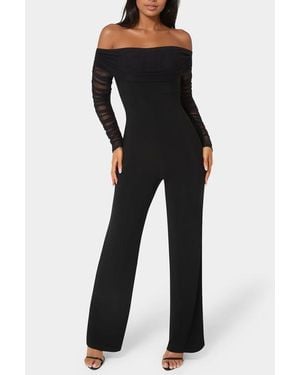 Bebe Off Shoulder Ruched Jumpsuit - Black