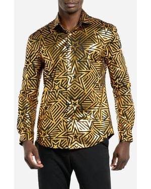 Opposuits Golden Geo Star Modern Tailored Fit Button-Up Shirt - Black