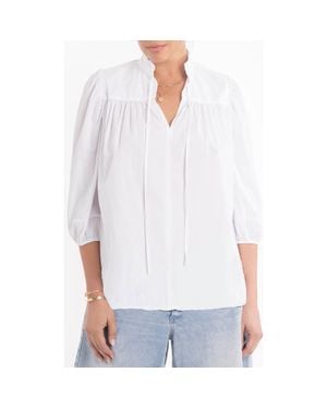 ocean + main Cotton Tie Neck 3/4 Sleeve Top - White