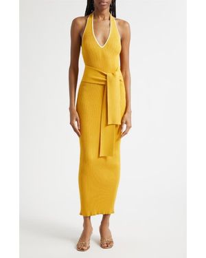 Toccin Allegra Halter Neck Maxi Sweater Dress - Yellow