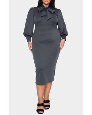 L I V D Anastasia Tie Neck Long Sleeve Dress - Black