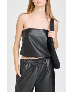 Wayf Camryn Faux Leather Strapless Top - Black