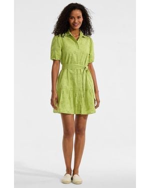Lands' End Elbow Sleeve Eyelet Knee Length Shirt Dress - Green