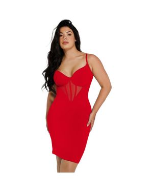 Popilush Shapewear Mesh Corset Panel Built-In Sculpting Midi Dress - Red