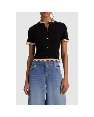 Alice + Olivia Ciara Crochet Trim Wool Blend Cardigan - Black