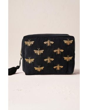 Elizabeth Scarlett Honey Bee Velvet Wash Bag - Black